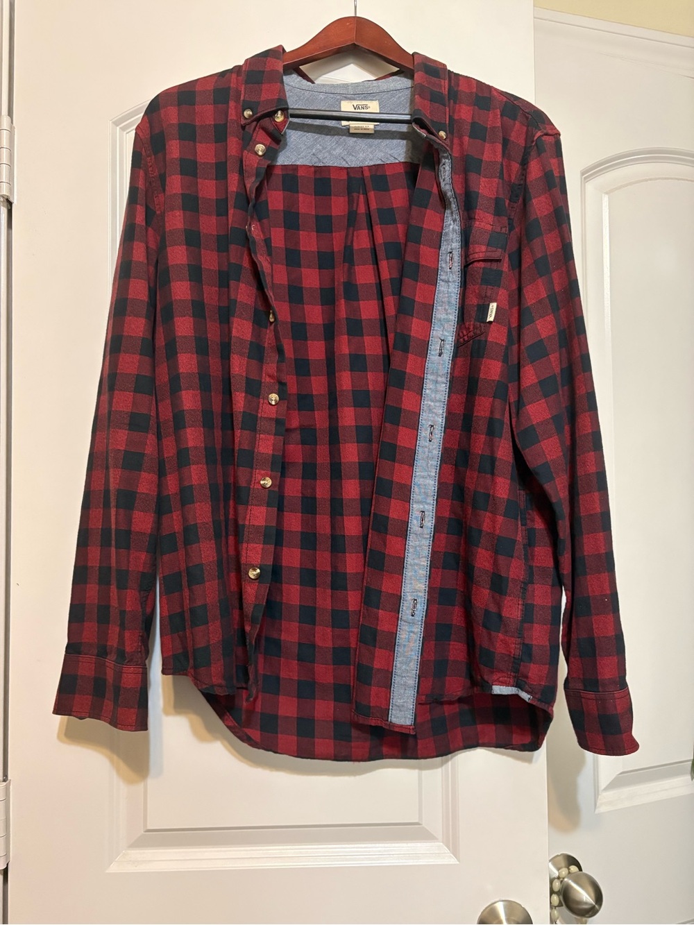 Vans Men's Red and Black Buffalo Plaid Button-Up Shirt